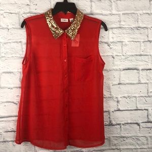Candy Apple Red Party Blouse w/Gold Sequin Collar